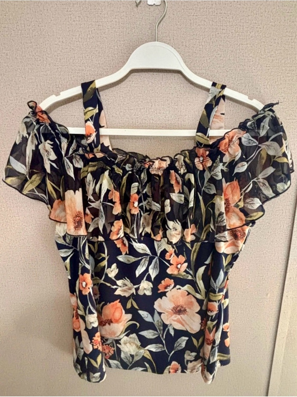 PerSeption Concept Navy Floral Off-Shoulder Camisole with Peach Blooms